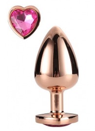 Золотистая анальная втулка с кристаллом-сердечком розового цвета - 7,1 см. - Dream Toys - купить с доставкой в Новочеркасске