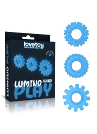 Набор из 3 голубых, светящихся в темноте эрекционных колец Lumino Play - Lovetoy - в Новочеркасске купить с доставкой