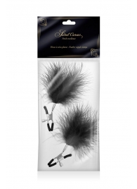 Зажимы на соски с черными пуховыми кисточками Sweet Caress Feather Nipple Clumps - Sweet Caress - купить с доставкой в Новочеркасске