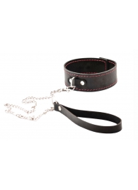 Черный широкий ошейник с красной строчкой и поводком - Crazy Handmade - купить с доставкой в Новочеркасске