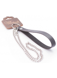 Серебристый металлический поводок с кожаной черной ручкой - 80 см. - Crazy Handmade - купить с доставкой в Новочеркасске