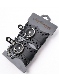 Ажурные наручники из черной кожи - Crazy Handmade - купить с доставкой в Новочеркасске