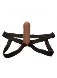 Коричневый фаллопротез из силикона Extension with Harness - 15,75 см. - California Exotic Novelties - купить с доставкой в Новочеркасске