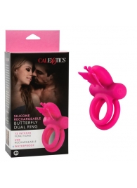 Розовое эрекционное виброкольцо Silicone Rechargeable Dual Butterfly Ring - California Exotic Novelties - в Новочеркасске купить с доставкой