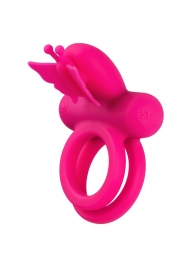 Розовое эрекционное виброкольцо Silicone Rechargeable Dual Butterfly Ring - California Exotic Novelties - в Новочеркасске купить с доставкой