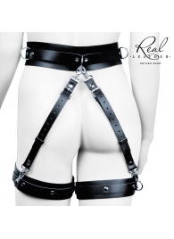 Черный кожаный пояс с гартерами - S-M - Notabu - купить с доставкой в Новочеркасске