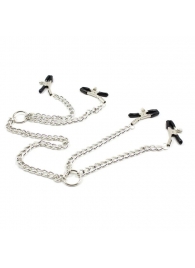 Серебристые зажимы для сосков и половых губ на тонкой цепочке - Notabu - купить с доставкой в Новочеркасске