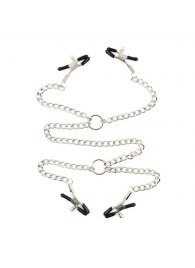 Серебристые зажимы для сосков и половых губ на тонкой цепочке - Notabu - купить с доставкой в Новочеркасске