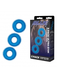 Комплект из трех голубых колец для эрекции 3-Pack Ultra-Stim Stretch Cock Rings - BlueLine - в Новочеркасске купить с доставкой