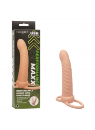 Телесная насадка для двойного проникновения Rechargeable Ribbed Dual Penetrator с вибрацией - California Exotic Novelties - купить с доставкой в Новочеркасске