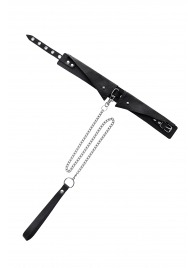 Черный кожаный ошейник-воротник с поводком - Pecado - купить с доставкой в Новочеркасске