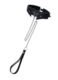 Черный кожаный ошейник-воротник с поводком - Pecado - купить с доставкой в Новочеркасске