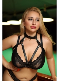Черная кожаная сбруя с ошейником plus size из нежной кожи - БДСМ Арсенал - купить с доставкой в Новочеркасске