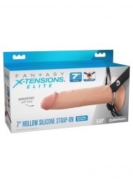 Телесный полый страпон на черных ремнях Hollow Silicone Strap-on - 17,8 см. - Pipedream - купить с доставкой в Новочеркасске