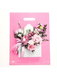 Розовый пакет с цветочным принтом и вырубной ручкой (40х31 см) - Сима-Ленд - купить с доставкой в Новочеркасске