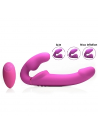 Розовый безремневой страпон с вибрацией и функцией расширения Inflatable Ergo-Fit Strapless Strap-On - XR Brands - купить с доставкой в Новочеркасске