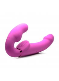 Розовый безремневой страпон с вибрацией и функцией расширения Inflatable Ergo-Fit Strapless Strap-On - XR Brands - купить с доставкой в Новочеркасске