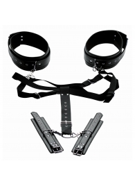 Черная бондажная система Acquire Easy Access Thigh Harness with Wrist Cuffs - XR Brands - купить с доставкой в Новочеркасске