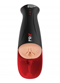 Телесный мастурбатор-вагина в черной колбе с вибрацией Fuck-O-Matic Pro XL - Pipedream - в Новочеркасске купить с доставкой