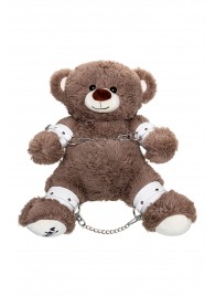 Бондажный набор: бурый мишка с белыми оковами и наручниками - Pecado - купить с доставкой в Новочеркасске