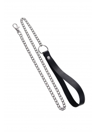 Поводок с ручкой из черной натуральной кожи и карабином для ошейника - Pecado - купить с доставкой в Новочеркасске