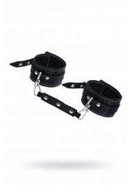 Черные двухслойные кожаные оковы с белой строчкой - Pecado - купить с доставкой в Новочеркасске
