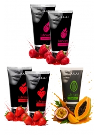 Набор из 5 съедобных лубрикантов JUJU (клубника х 2, малина х 2, тропические фрукты) - JuJu - купить с доставкой в Новочеркасске