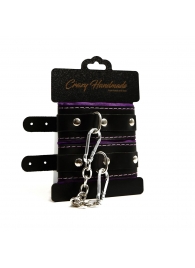 Черно-фиолетовые скругленные наручники с мягкой подкладкой - Crazy Handmade - купить с доставкой в Новочеркасске