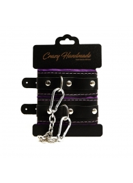 Черно-фиолетовые скругленные наручники с мягкой подкладкой - Crazy Handmade - купить с доставкой в Новочеркасске