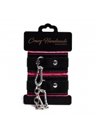 Черно-розовые скругленные наручники с мягкой подкладкой - Crazy Handmade - купить с доставкой в Новочеркасске