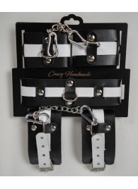 Набор фиксаторов из черной и белой натуральной кожи - Crazy Handmade - купить с доставкой в Новочеркасске