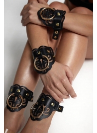 Черные кожаные оковы с резными узорами и клепками - Crazy Handmade - купить с доставкой в Новочеркасске