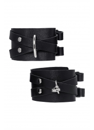 Черные кожаные оковы с двумя перекрёстными ремешками - Pecado - купить с доставкой в Новочеркасске