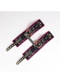 Черные кожаные оковы с розовой строчкой - Crazy Handmade - купить с доставкой в Новочеркасске