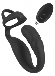 Черное эрекционное кольцо со стимуляцией промежности и анальной пробкой Cock Ring with RC Prostate Plug - Orion - в Новочеркасске купить с доставкой