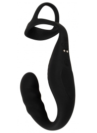 Черное эрекционное кольцо со стимуляцией промежности и анальной пробкой Cock Ring with RC Prostate Plug - Orion - в Новочеркасске купить с доставкой