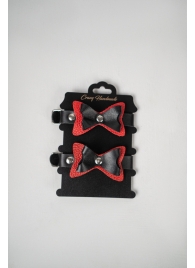 Черно-красные кожаные наручники с бантиками - Crazy Handmade - купить с доставкой в Новочеркасске