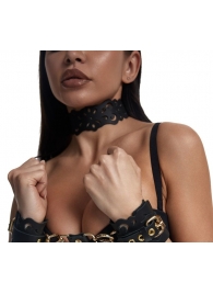 Черный ажурный чокер с золотистой фурнитурой - Crazy Handmade - купить с доставкой в Новочеркасске