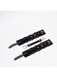 Черный кожаные оковы с узорами и золотистой фурнитурой - Crazy Handmade - купить с доставкой в Новочеркасске