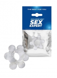Прозрачное эрекционное кольцо с 6 стимулирующими шариками - Sex Expert - в Новочеркасске купить с доставкой