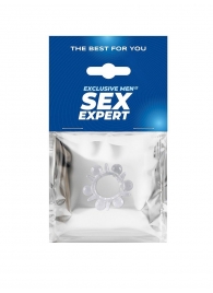 Прозрачное эрекционное кольцо с шариками и шипами - Sex Expert - в Новочеркасске купить с доставкой