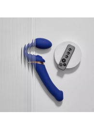 Синий безремневой страпон Multi Orgasm Bendable Strap-On size L с клиторальной стимуляцией - Strap-on-me - купить с доставкой в Новочеркасске