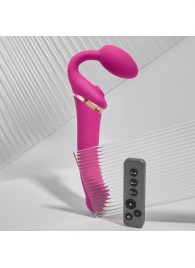 Ярко-розовый безремневой страпон Multi Orgasm Bendable Strap-On size L с клиторальной стимуляцией - Strap-on-me - купить с доставкой в Новочеркасске
