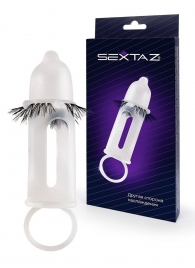 Эластичная насадка на пенис с подхватом мошонки и стимулирующими «ресничками» - Sextaz - в Новочеркасске купить с доставкой