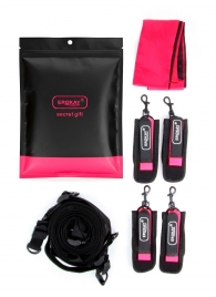 Черно-розовый эротический набор: фиксатор, оковы, наручники, повязка - Erokay - купить с доставкой в Новочеркасске