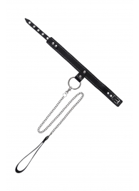 Черный узкий однослойный ошейник с серебристым поводком-цепочкой - Pecado - купить с доставкой в Новочеркасске