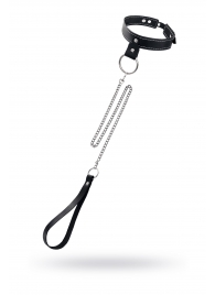 Черный узкий однослойный ошейник с серебристым поводком-цепочкой - Pecado - купить с доставкой в Новочеркасске