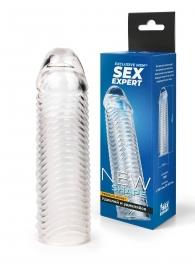 Прозрачная закрытая насадка на пенис с ребрышками - 16 см. - Sex Expert - в Новочеркасске купить с доставкой