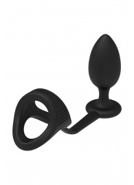 Черное эрекционное кольцо с анальной пробкой Cockstrap With Anal Plug - Dream Toys - в Новочеркасске купить с доставкой