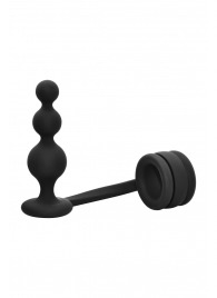 Черное эрекционное кольцо с анальной елочкой Cockring With Beaded Anal Plug - Dream Toys - в Новочеркасске купить с доставкой